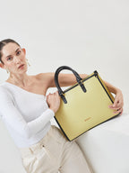 Fargo Regal Vegan Leather Tote Bag for Women | Laptop Compartment, RFID Pockets, YKK Zipper, Large Office Handbag | Shoulder Bag for College & Daily Use | Made in India (Lemon and Black)