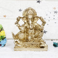 ARTVARKO Brass Lord Ganesha Murti in Resting Blessing Posture Sitting on Singhasana Ganesh Bhagwan Idol Ganpati Metal Statue 5.5 Inch