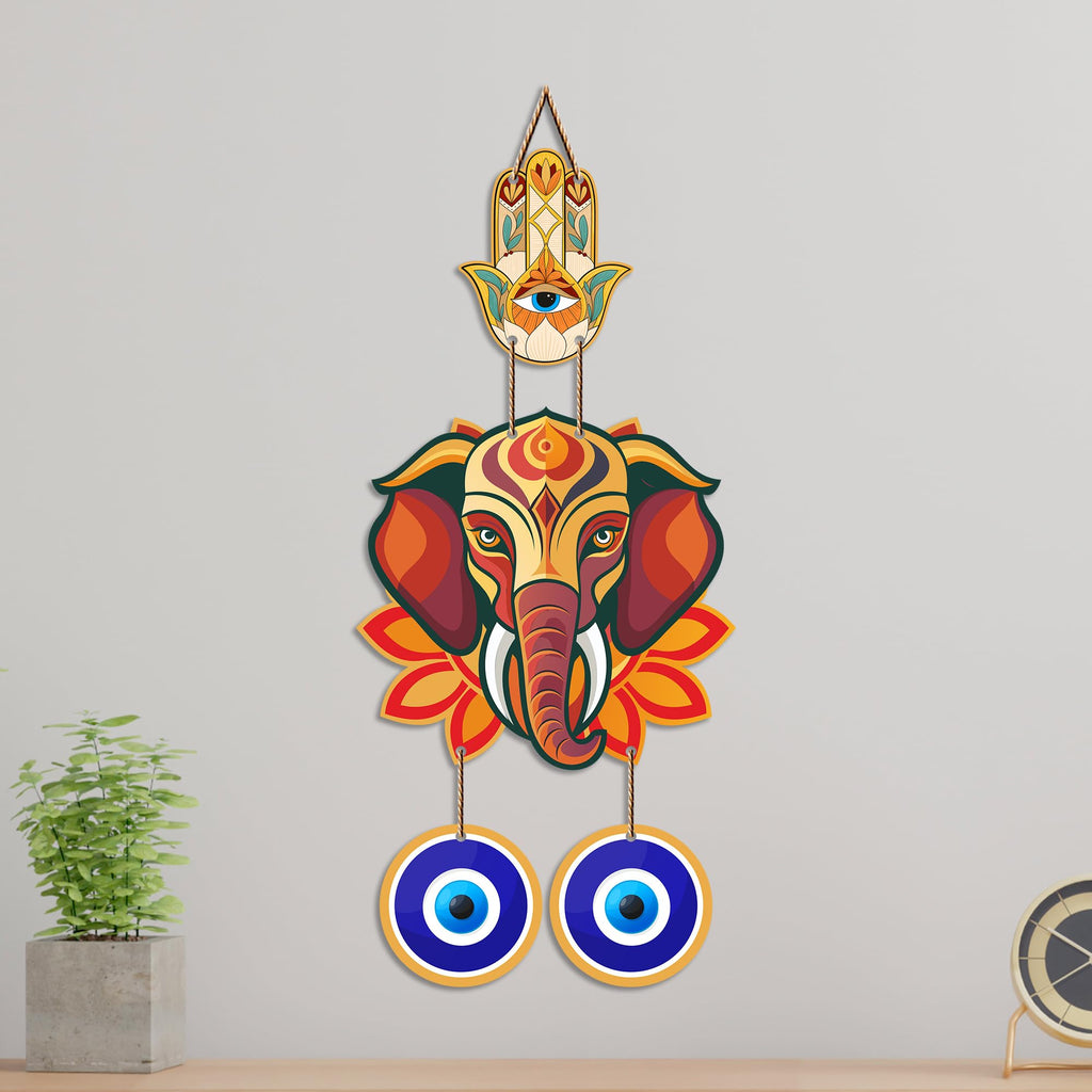 Artvibes Ganpati Bappa Evil Eye Wall Hanging for Main Door Entrance Decor | Vastu Nazar Raksha Hanging for Home Office Temple | Positive Energy Lucky Charm Decorative Gift Item (WH_8559N)