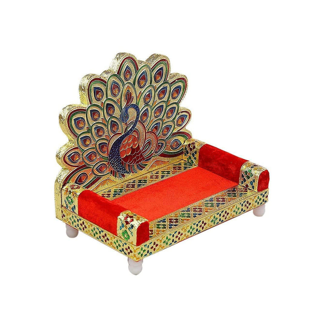 KITDAO Handicraft Wood Laddu Gopal Meenakari Singhasan for Pooja Mandir,Peacock Swing Jhula for Idol Wooden Singhasan Laddu Gopal Sinhasan for Pooja Mandir