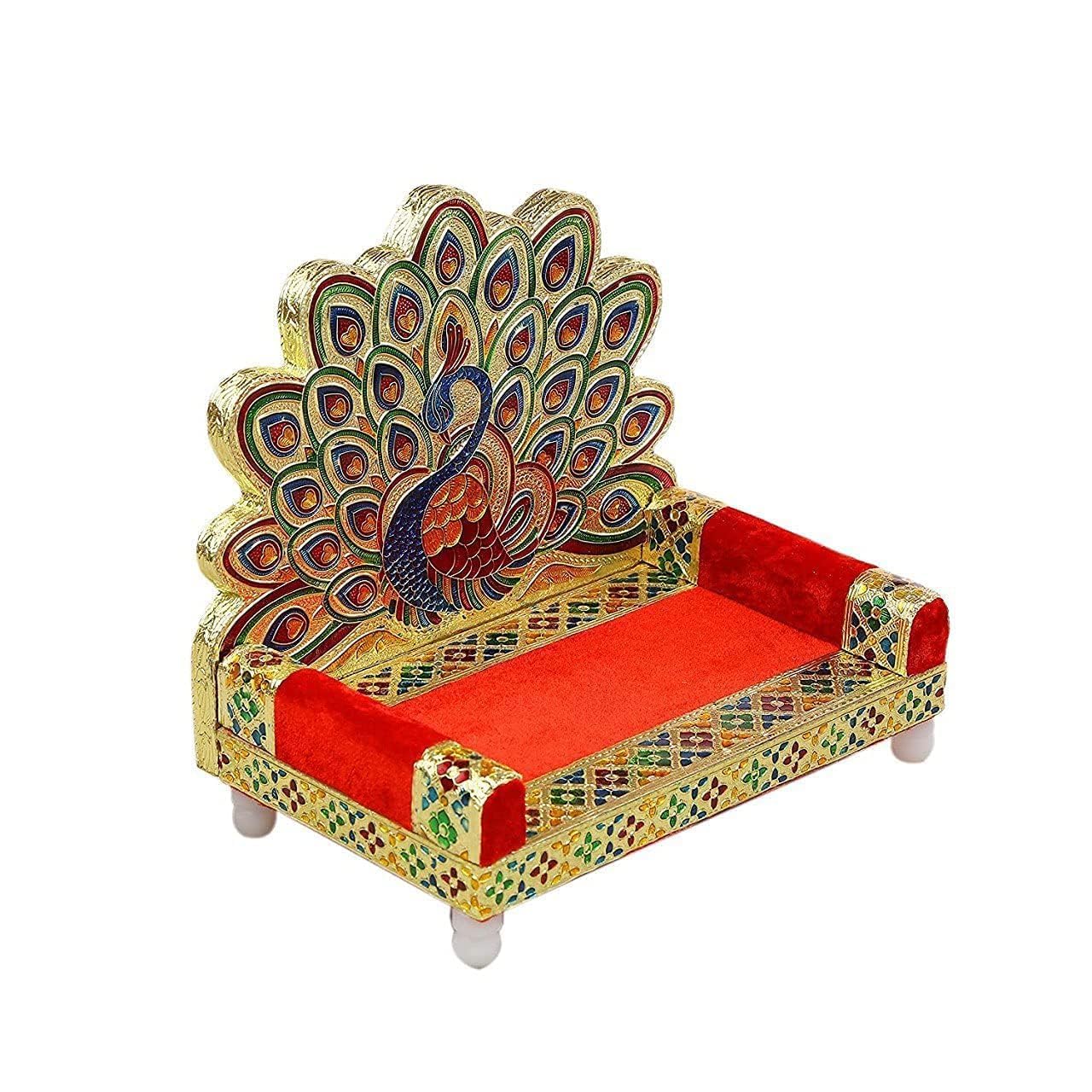 KITDAO Handicraft Wood Laddu Gopal Meenakari Singhasan for Pooja Mandir,Peacock Swing Jhula for Idol Wooden Singhasan Laddu Gopal Sinhasan for Pooja Mandir