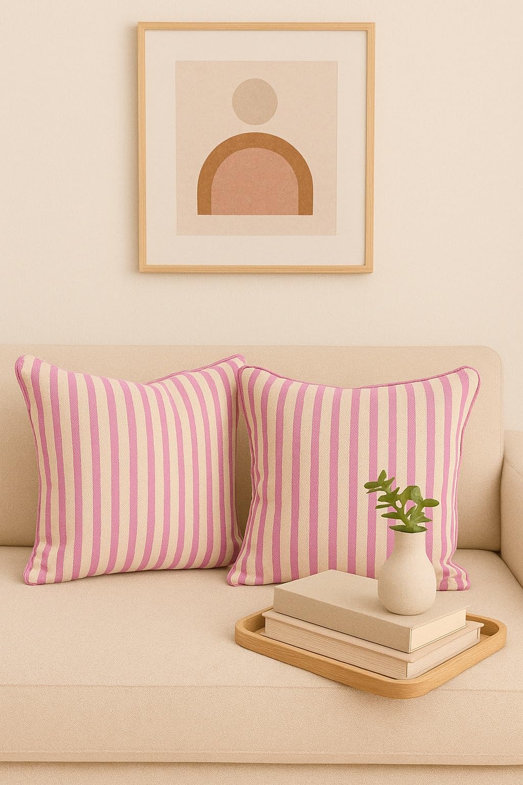 AWARD VELVETS - 100% Cotton - Light Purple Stripes Cushion Covers Set of 2 (16 x 16 inches) - Cushion Covers for Sofa & Living Room Decor