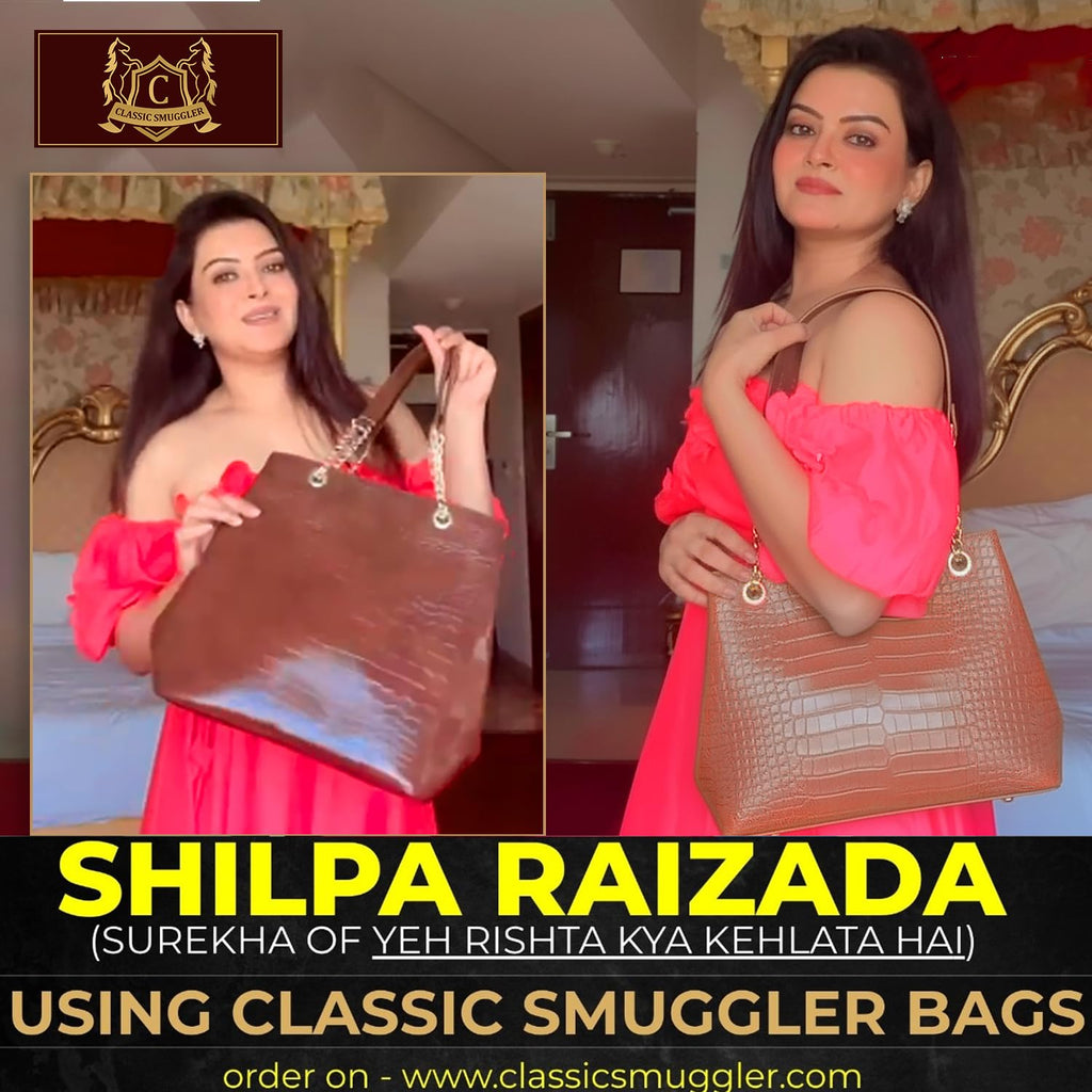 CLASSIC SMUGGLER Large Capacity Croco Pattern Tote Bags For Womens Big Purses And Handbags Ladies Shoulder Bag (Brown)