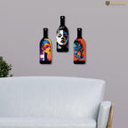 Artvibes Modern Abstract Art Portrait Decor Bottle shaped Wooden Wall Hanging | Living Room | Wall Art Paintings | Wall Poster | Handcrafted Art | Artworks Hangings | Ideal Gifts (WH_9509N), Set of 3