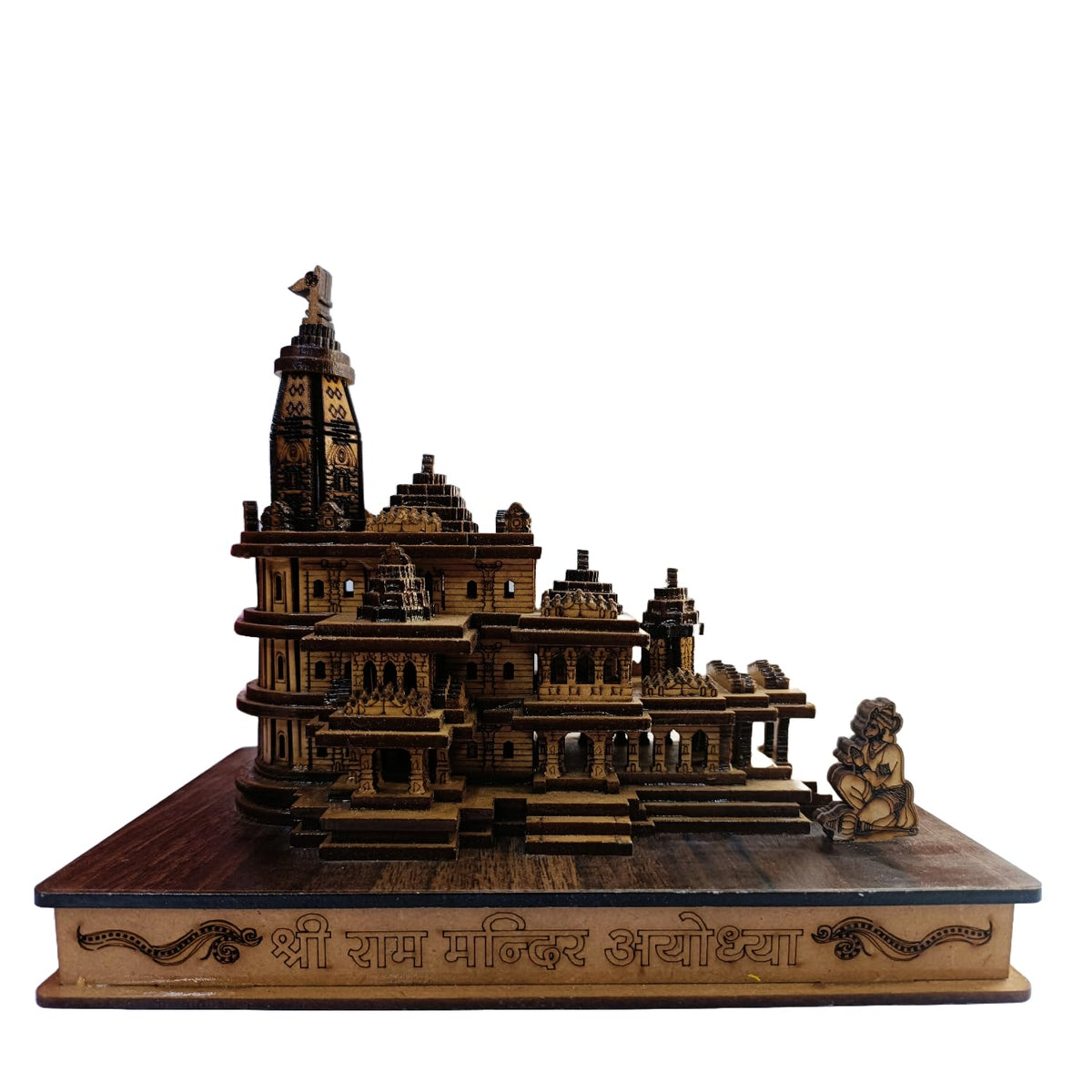 ALILA Shri Ram 3D Wooden Mandir Ayodhya Model with LED Lights for Home Temple Pooja Decor Decoration Gifts, 8 Inch Length / 6.5 Inch Height