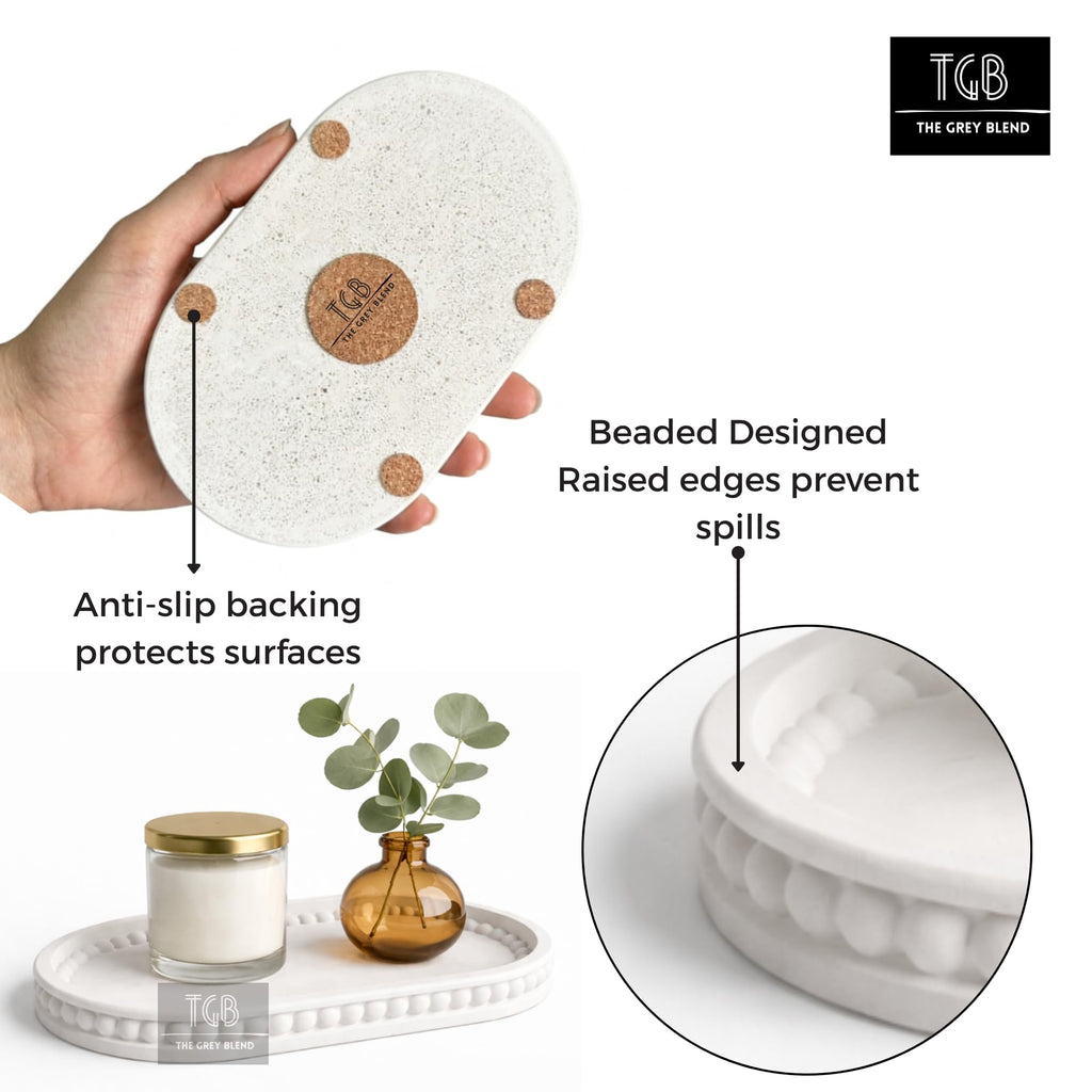 THE GREY BLEND® Bathroom Tray for Countertop, White Concrete Organizer for Toiletries & Soap | Minimal Bathroom Sink Tray (20×12 cm)