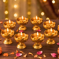 Brass Diya Pure Brass Traditional Oil Puja Lamp for Temple, Mandir, Festival Decoration, Home Decor & Diwali Gift (Flower Bloom, Set of 8)