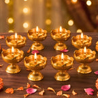 Brass Diya Pure Brass Traditional Oil Puja Lamp for Temple, Mandir, Festival Decoration, Home Decor & Diwali Gift (Flower Bloom, Set of 8)