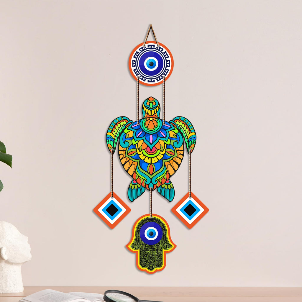 Artvibes Sea Turtle Evil Eye Wall Hanging for Home Entrance | Nazar Protection MDF Wall Decor | Lucky Vastu Art for Living Room | Bedroom | Balcony | Office & Hallway | Housewarming Gift (WH_8545N)