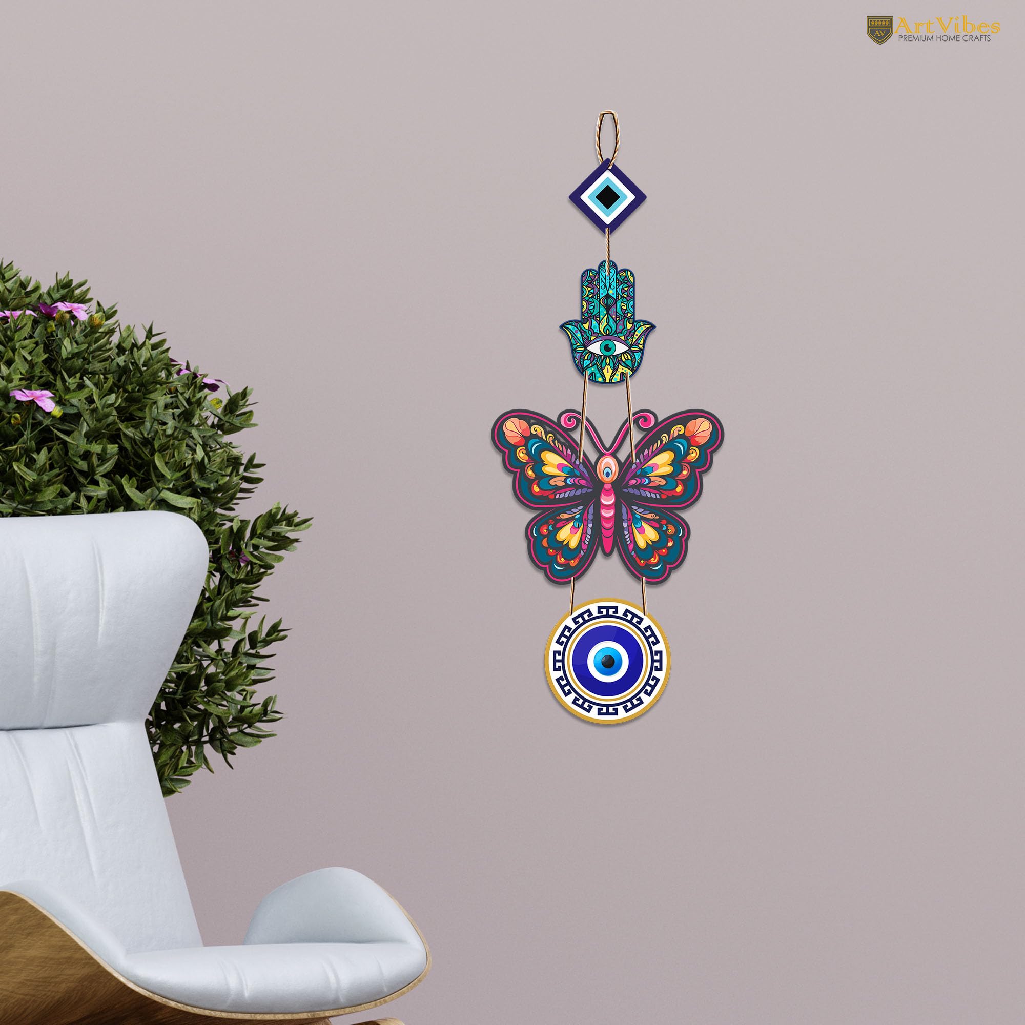 Artvibes Designer Butterfly Wooden Wall Hanging For Luck Properity For Home Decoration | Livingroom | Spiritual Decor Items | Wall Illustrations | Ethnic Wall Decor | Wall Art Print (WH_8508N)
