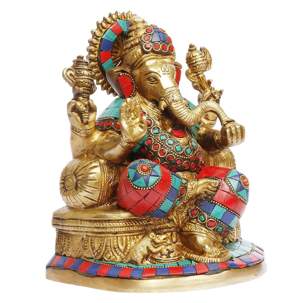 SVARUP Brass Ganesh Idol Statue Murti God Ganesha Vinayak Ganpati Sitting Sculpture Bhagwan Height 8 Inch