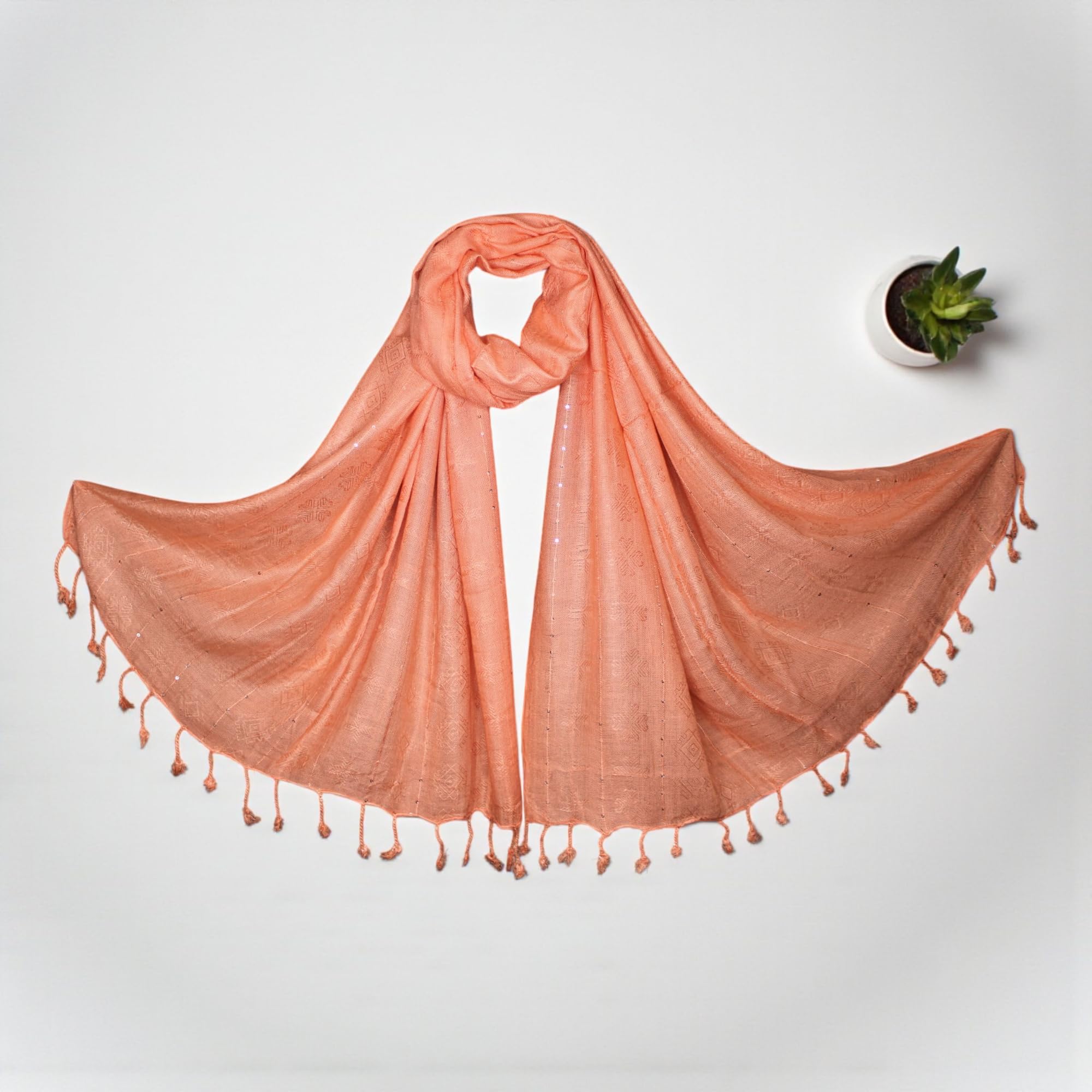 STOLE STUDIO Elegant Luxurious Sequence Viscose Stole Scarf (Peach)