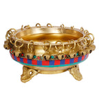 ARTVARKO™ Brass Urli Bowl with Bells Gemstone Work Ethnic Design Pot for Home Decor Temple Room, Gift 6 Inch