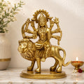 ARTVARKO Pure Brass Durga Maa Sherawali MATA Rani Murti Sitting on Lion for Navratri Puja Home Décor Gift 5.5 Inch