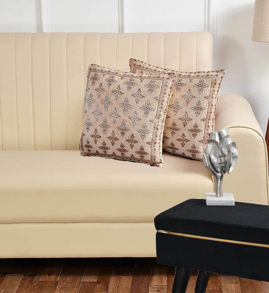 DECOMIZER Jacquard Geomteric Cushion Covers 24 inch x 24 inch Set of 2 Ethnic Motifs Cushion Covers,Design- Plus,Color- Beige