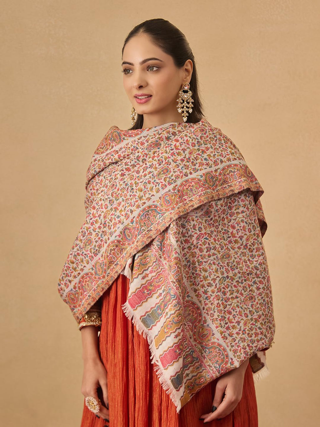 Pashmoda Women Mehak Kaani Wool Blend Kashmiri Shawl (Size: 40x80in, 101x203cm) RSS42