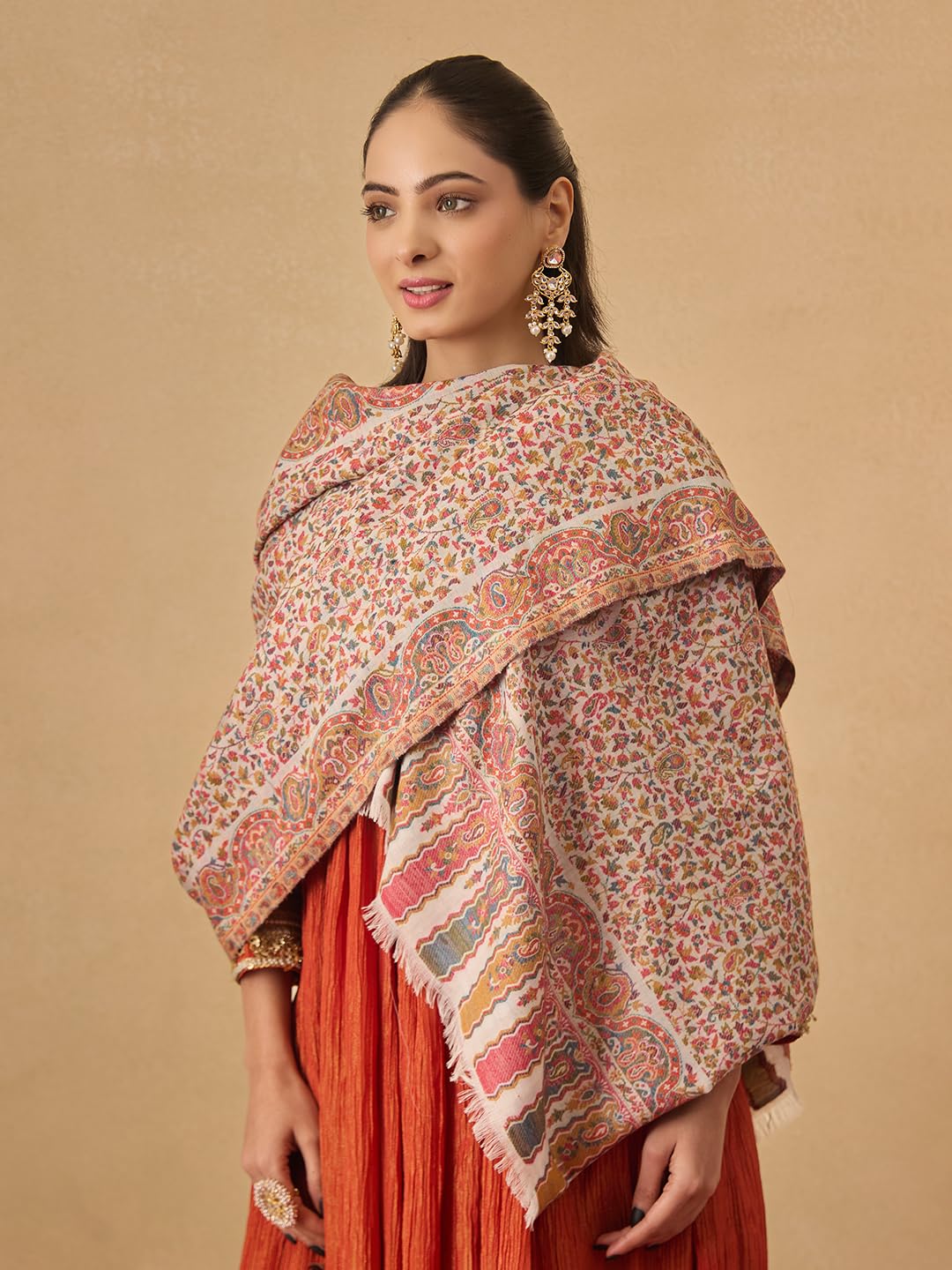 Pashmoda Women Mehak Kaani Wool Blend Kashmiri Shawl (Size: 40x80in, 101x203cm) RSS42