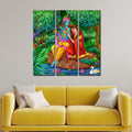 VIBECRAFTS 3 Pieces Radha Krishna In Forest Canvas Wall Painting Fitted With Wooden Frame For Home | Office | Living Room | Gifts (PTVC3Pcs1_9539)