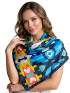 leeza store Women's Navy Blue Silk Scarf For Women, 40 X 40 | Digital Printed White Heart Curves | Soft Fashion Accessory