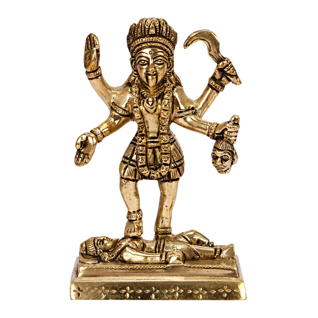 ARTVARKO Brass Kali MATA Murti Maha Kaali with Shiva Idol Adi Shakti Ma Mahakali Kalika Maa Statue 6 Inch Gold Color