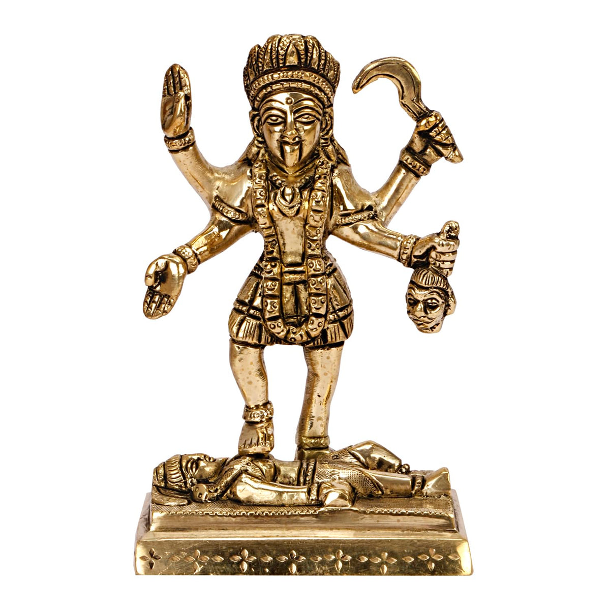 ARTVARKO Brass Kali MATA Murti Maha Kaali with Shiva Idol Adi Shakti Ma Mahakali Kalika Maa Statue 6 Inch Gold Color