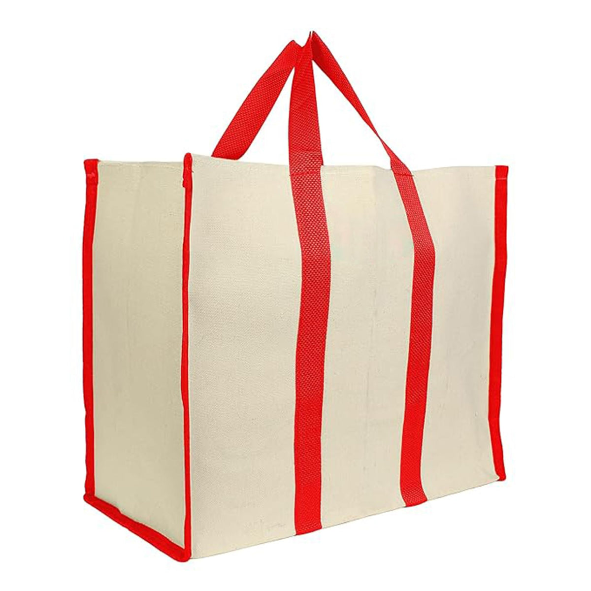 Metsi Big Eco Cotton Canvas Shopping Bag | Large Laminated Reusable Grocery Tote with Reinforced Handles | Heavy Duty, Foldable, Washable, Jhola Bag for Milk, Fruits & Vegetables, Red - Pack of 1