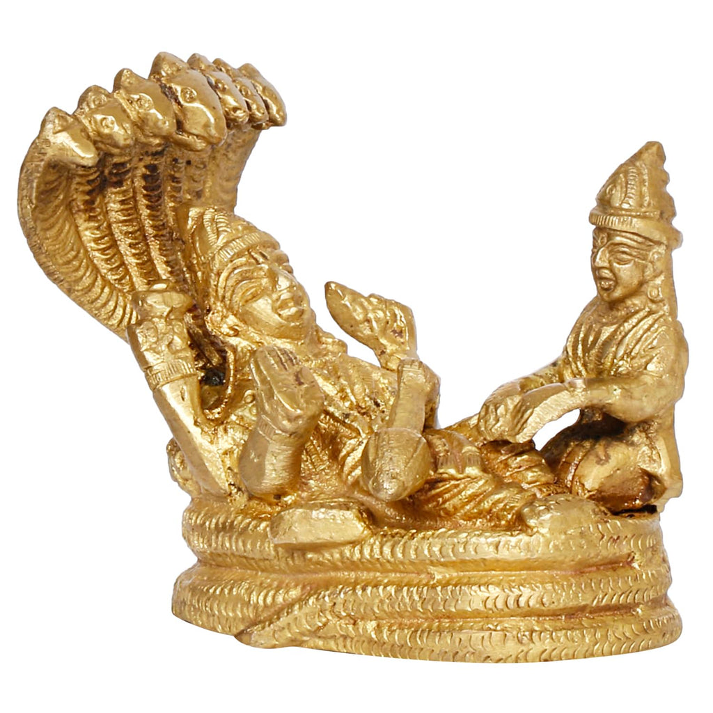 ARTVARKO Brass Lord Lakshmi Vishnu Statue Resting On Sheshnaag Murti Laxmi Maa Narayan Idol Religious Figurine for Puja Home Decor Gift 4 Inch.