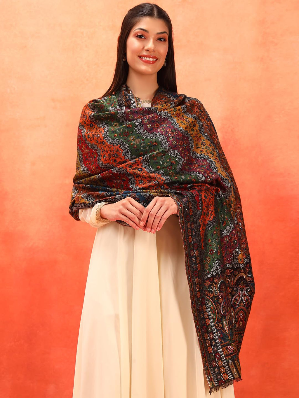 Pashmoda Women Libaas Zari Kaani Fine Wool Shawl (Size: 40x80in, 101x203cm) RSS44