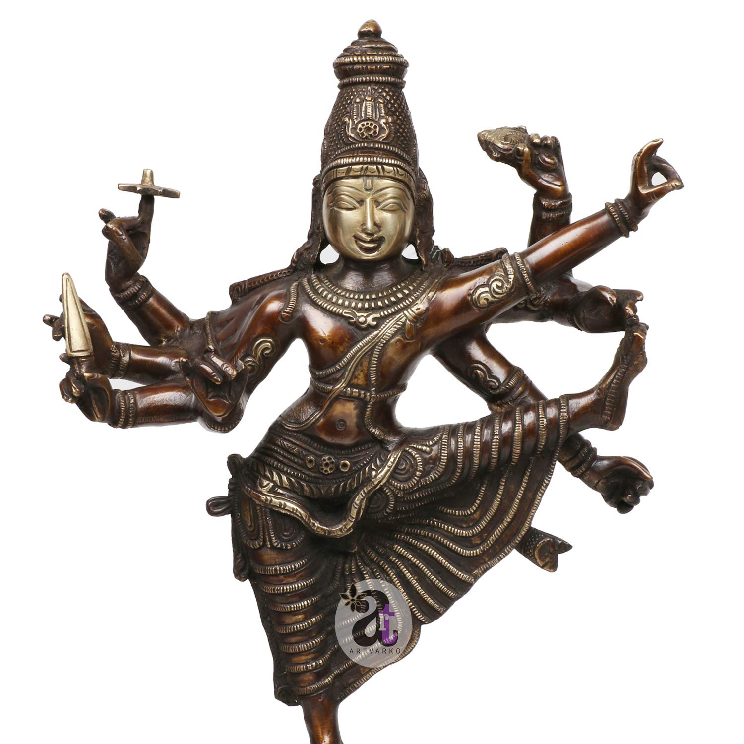 ARTVARKO Brass Perumal Idol Dancing Lord Vishnu | Narayan Avatar Srinivasa Perumal Standing Statue for Puja Mandir Height 17 Inches