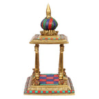 ARTVARKO™ Brass Temple Handcrafted Multicolor Gemstone for Goddess Pooja Ghar Mandir Height 13 Inch.