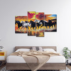 VIBECRAFTS Horses Running Through The Splashes Of Water 4 Pieces Canvas Wall Painting Fitted With Wooden Frame For Home | Office | Living Room |Gifts(PTVC4Pcs2_14503)