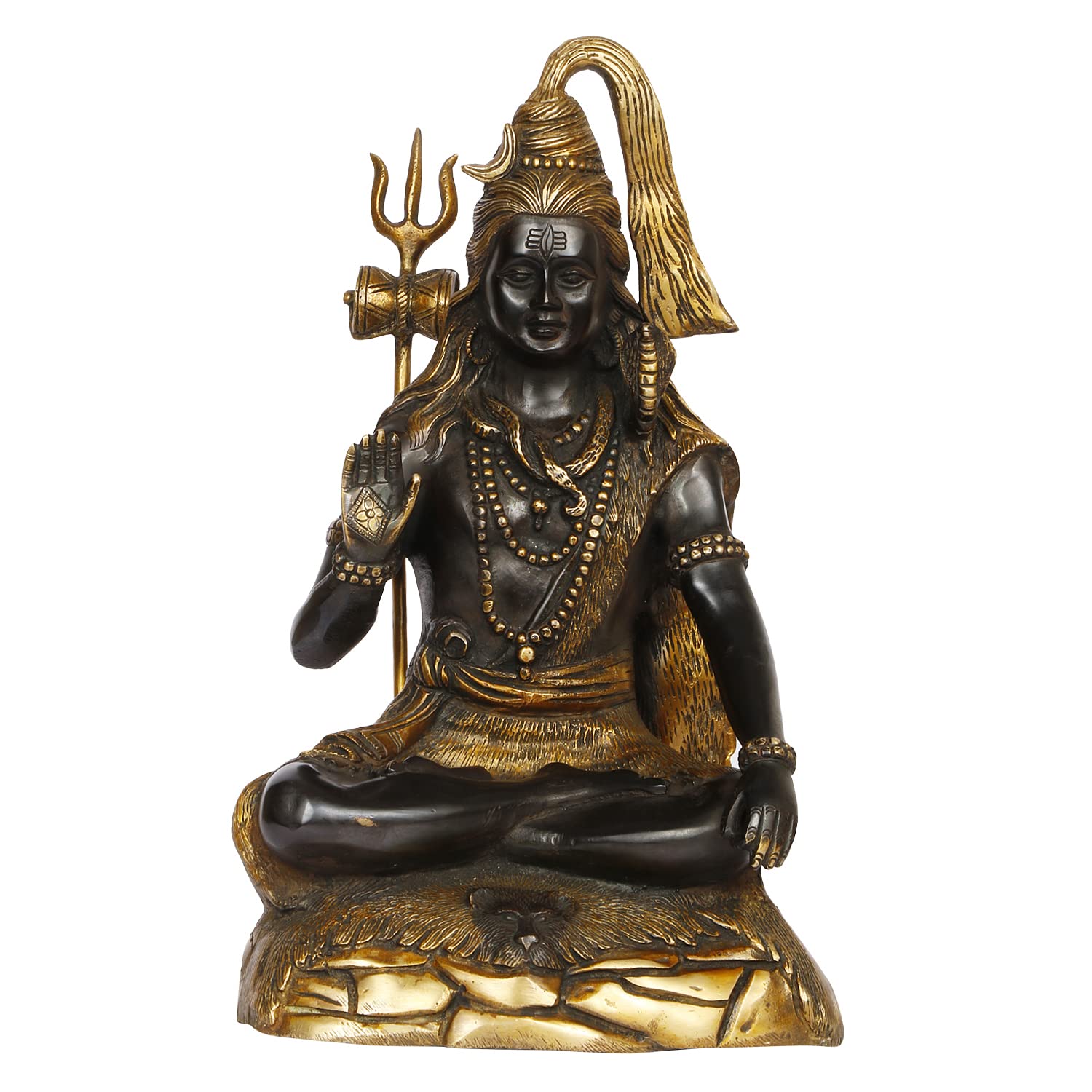 ARTVARKO Big Brass Lord Shiva Idol Metal Bhagwan Shiv Murti Statue Home Décor Warming for House Mandir Puja Temple Pooja Showpiece Gift with Trishul Black & Gold 13.5 Inch