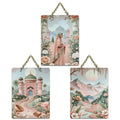 Artvibes Women In Front Of Palace & Mountains With Flowers Wooden Wall Hanger for Home Decor | Art For Wall | Wall Sculpture | Signs & Plaques | Wall Illustrations | Unique Gift (WH_9699N), Set of 3