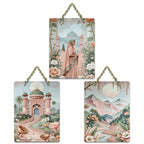 Artvibes Women In Front Of Palace & Mountains With Flowers Wooden Wall Hanger for Home Decor | Art For Wall | Wall Sculpture | Signs & Plaques | Wall Illustrations | Unique Gift (WH_9699N), Set of 3