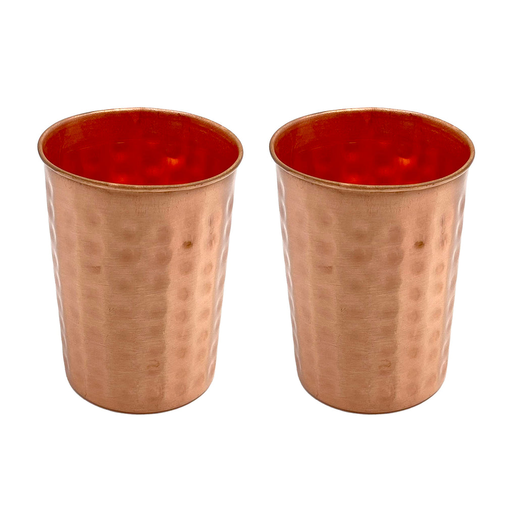 HEALTHANDWEALTH Set of 2 Hand Crafted Hammered Copper Tumbler | Pure Copper Water Mug | 350 Ml for Ayurvedic Health Benifits