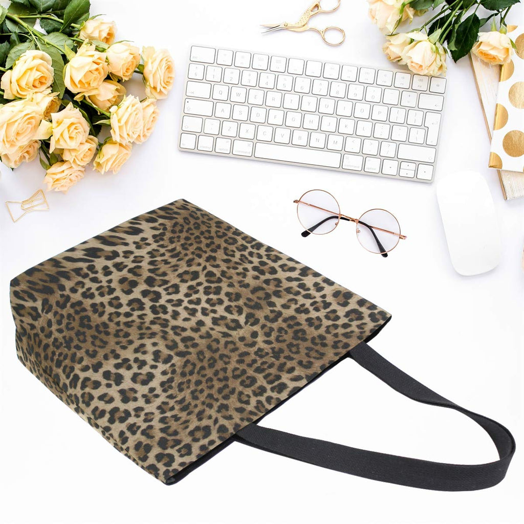 Naanle Animal Print Canvas Tote Bag Large Women Casual Shoulder Bag Handbag, Leopard Print Reusable Multipurpose Heavy Duty Shopping Grocery Cotton Bag for Outdoors.