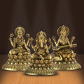 Shilpkala 2.3 Inch Brass Ultra Fine Ganesh, Laxmi & Saraswati Ji Brass Idol (Statue, Murti) for Table, Home & Office Decor, Worship & Gift