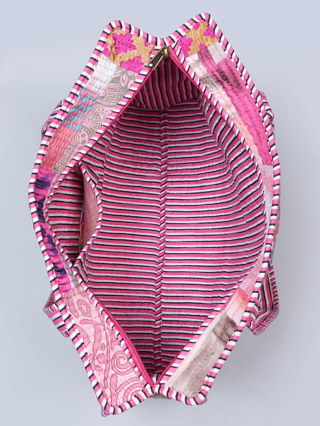 Ravaiyaa - Attitude is everything Patchwork Quilted Tote Bag Women Reversible Shoulder Bag Cotton Carry Bag Multipurpose Tote Bags (Pink)