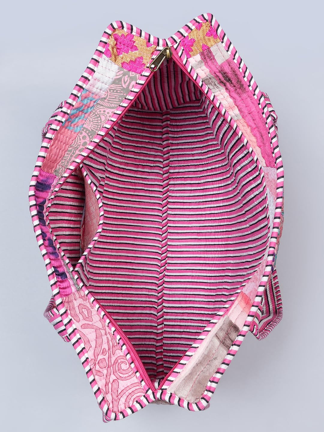 Ravaiyaa - Attitude is everything Patchwork Quilted Tote Bag Women Reversible Shoulder Bag Cotton Carry Bag Multipurpose Tote Bags (Pink)