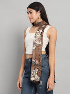 Ravaiyaa - Attitude is everything Women Brown & Cream Hand Block Floral Printed Cotton Tasseled Scarf 71 X 21 Inch