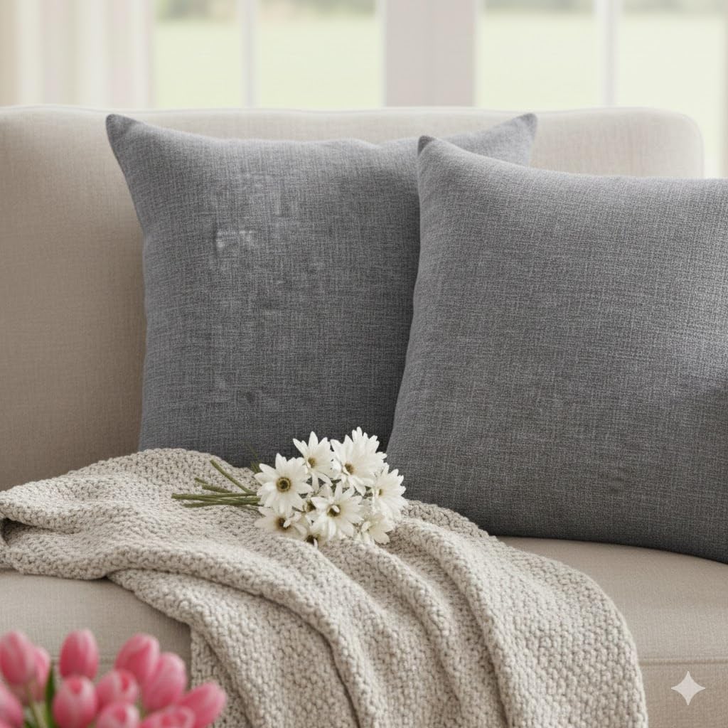 CASA-NEST Jute Cushion Cover 24x24 (Pack of 2) (Light Grey) JUTEREV24
