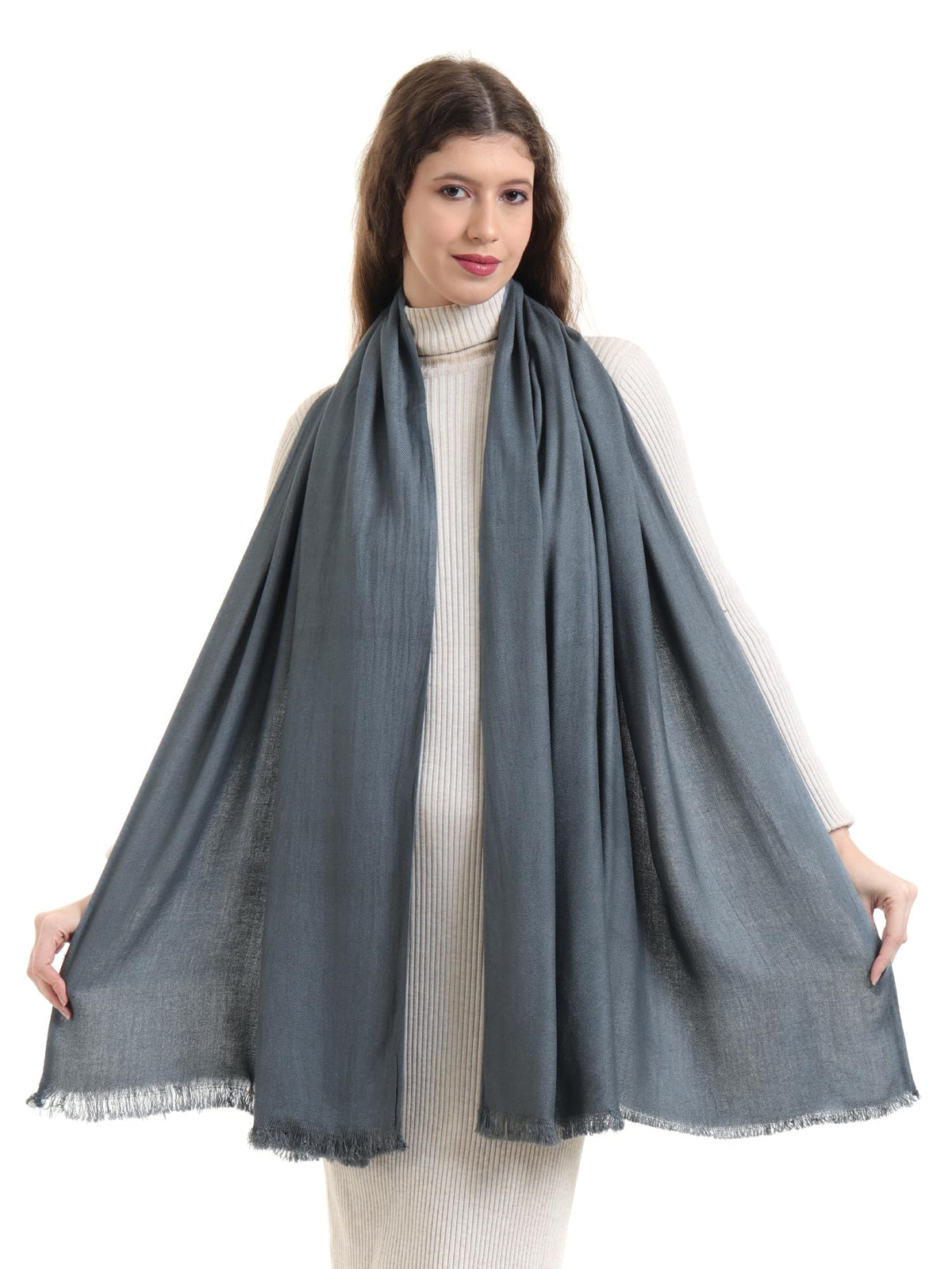 EH Viscose Pashmina Scarf For Women, Twill Weave, Thick, Solid Color Wraps, All Weather, Large, Warm, Very Soft Pashmina Feel Scarves (Steel Grey) For Female