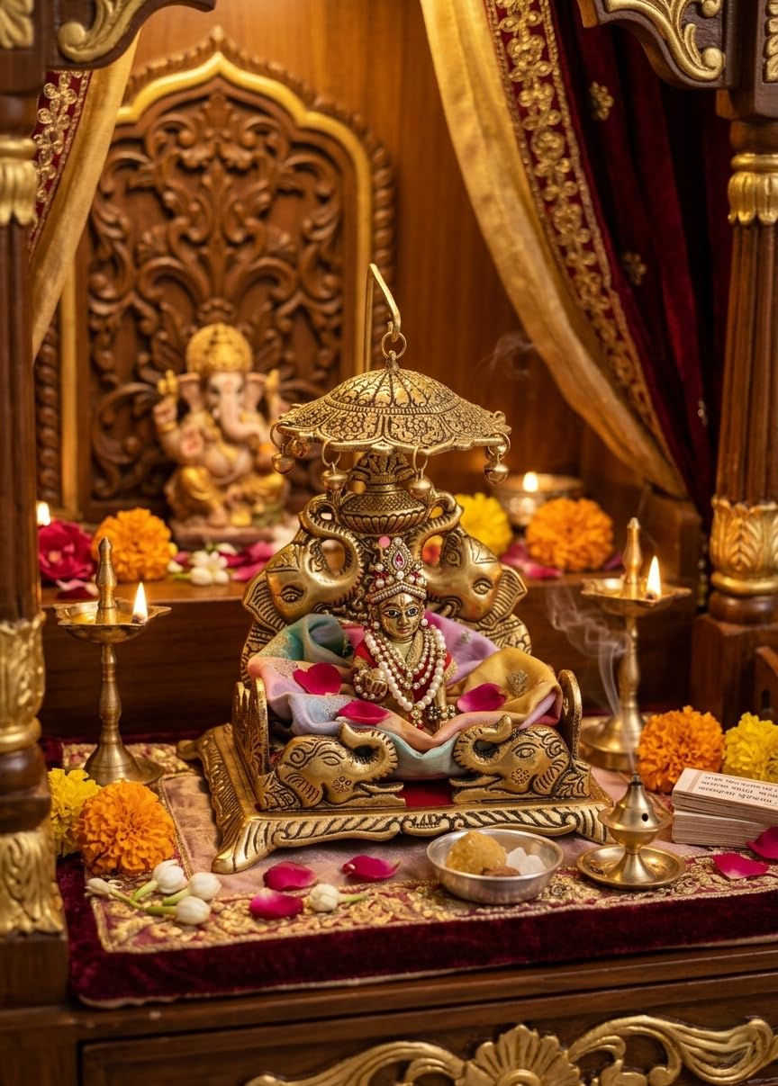 KridayKraft Metal Ladoo Gopal Singhasan Krishna Idol Accessories,Singhasan for Laddu Gopal Pooja,Decorative Showpiece Figurines,Religious Idol,Diwali Gift Article...