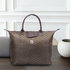 NFI essentials Shopping Brown Tote Bag Foldable Handbag Travel Bag For Women & Girls Shoulder Waterproof Carry Bag For Grocery & Daily Use