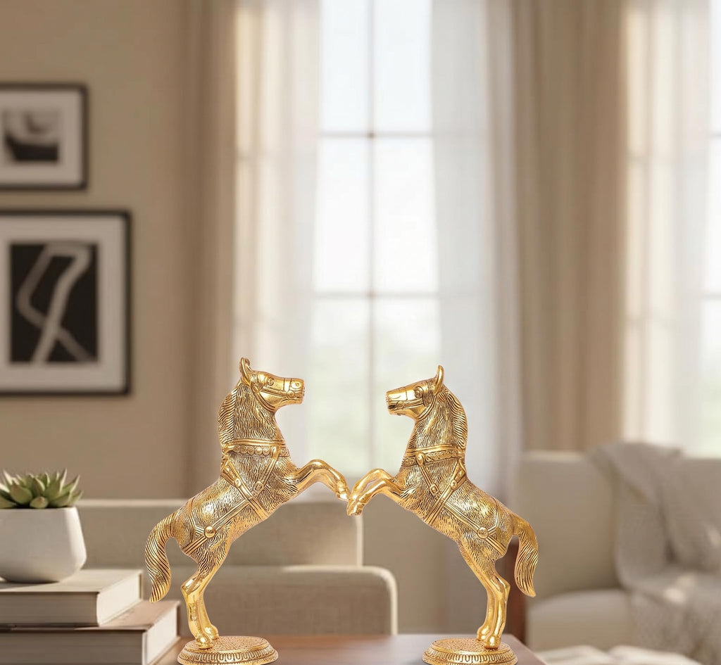 KridayKraft Jumping Horse Set Metal Statue For Wealth,Income,Shining And Bright Future&Table Top Figurine For Living Room,Office,Bedroom,Decorative,Feng Shui&Vanstu,Animal Showpiece Figurines...,Gold