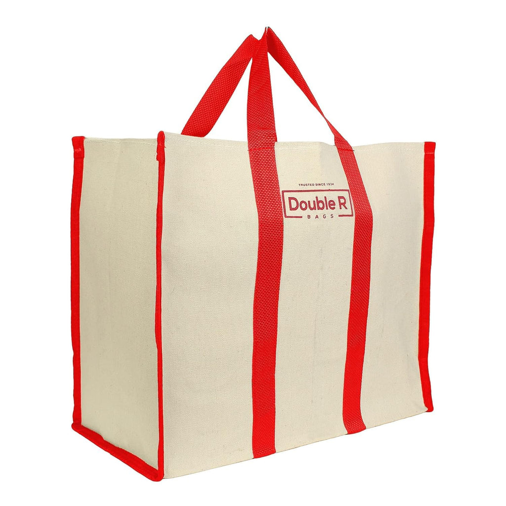 DOUBLE R BAGS Women’s Eco-Friendly Cotton Canvas Shopper Tote Bag | Big Reusable Jhola Bag for Grocery, Milk, Fruits & Vegetables with Reinforced Handles | 43x21x35 cm, 1 Compartment (Red, Pack of 1)