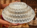 Decorative German Silver Tray Set of 4 Sets Designer Set Trays I Gifting Trays Set [Display for Home Wedding and Festive Decor Size 10 inch 8 inch 6 inch 4 inch. Without Stand. Flat Trays