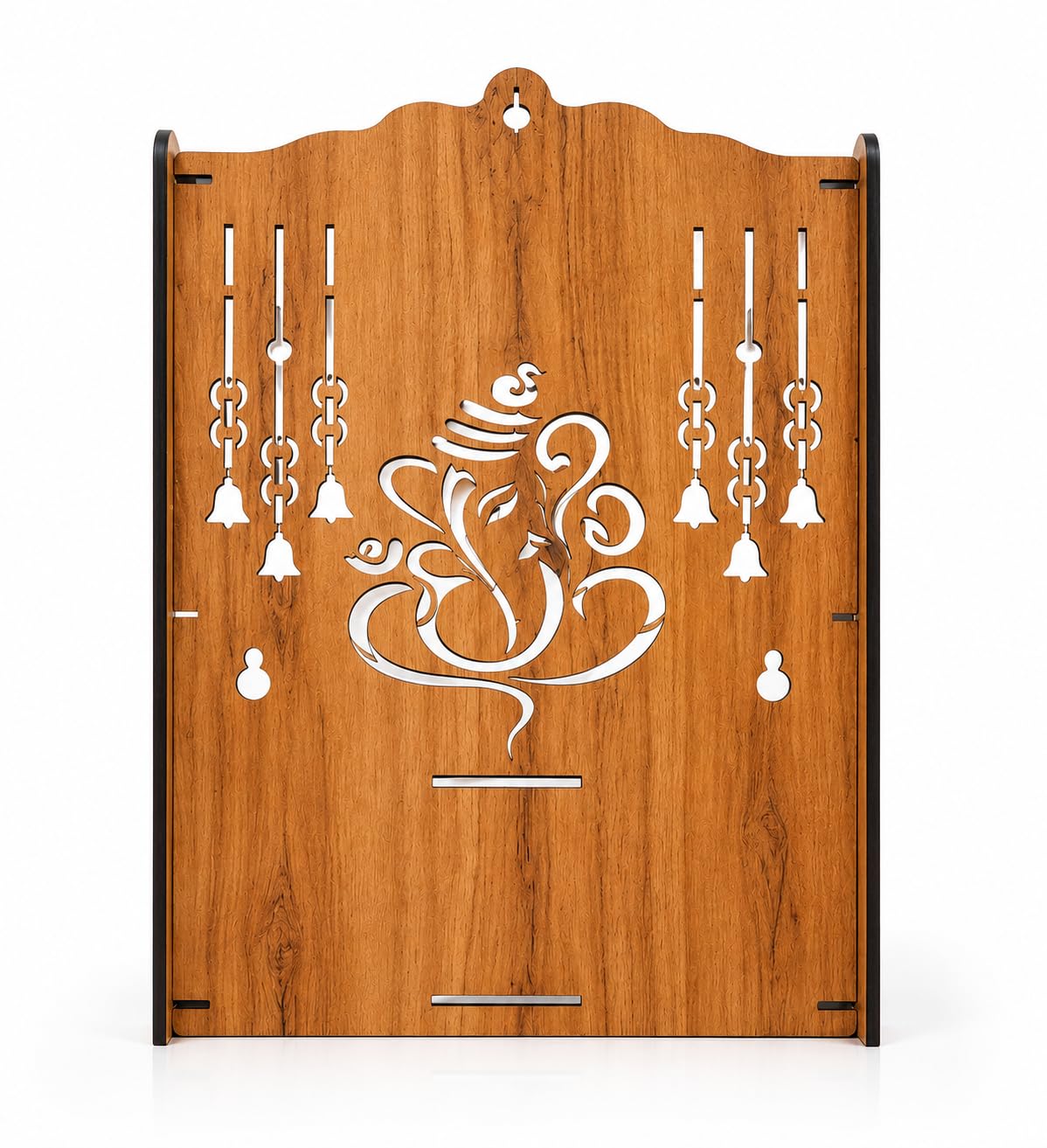 EXPRO Wooden Pooja Mandir for Home with Door | Engineered Wood Home Temple with Storage Space | Wall Mounted Temple for Office & Living Room | DIY Mandap with OM & Ganeshji Design (Brown | Design 1)