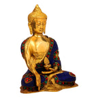 Svarup Brass Buddha Idol in Bhumisparsha Mudra Statue Buddhist Decor Height 8 Inch Weight 2.3 Kg Multicolor
