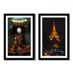 VIBECRAFTS Shwedagon Pagoda Premium Frame Painting of 2 Pieces For Office Digital Reprint Posters with Synthetic Wooden Frame Home, Office Decorative Gift Item(25 inch x 18 inch)(PFVC2Pcs2_902)